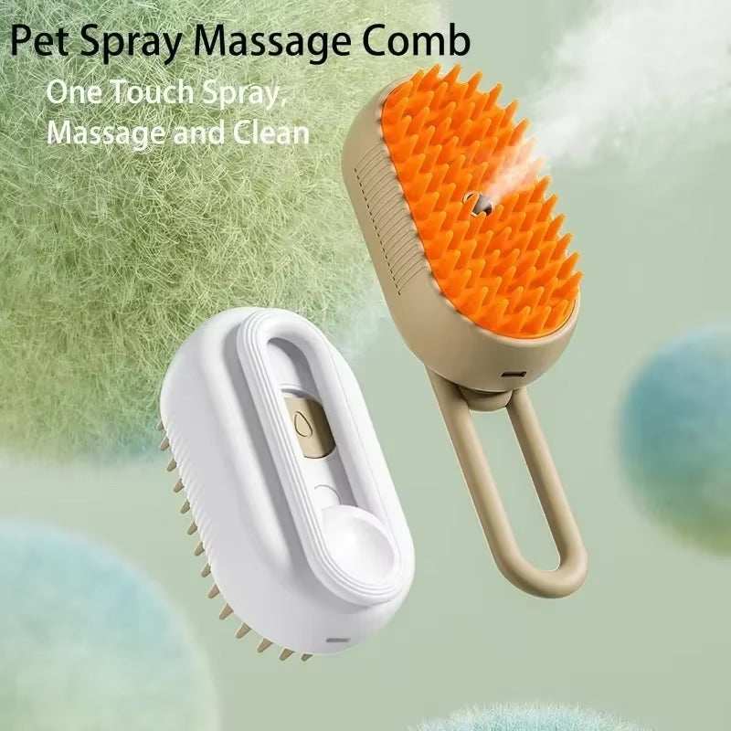 "Electric Pet Grooming Brush – 3-in-1 Steamy Dog & Cat Brush for Tangle Removal & Massage"