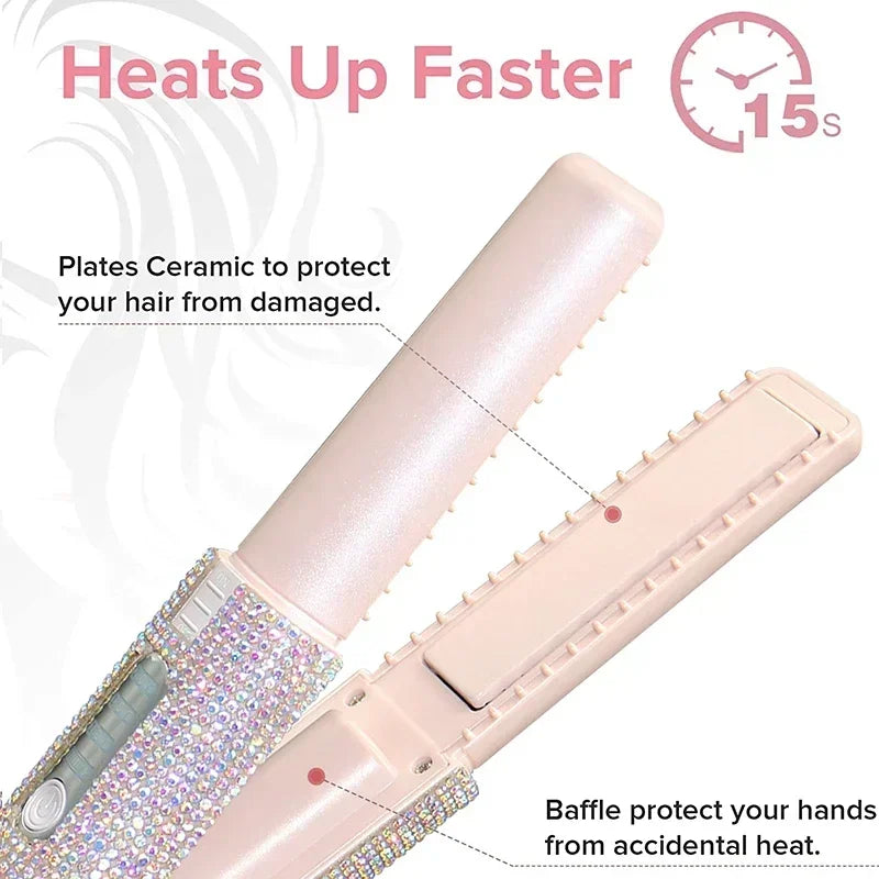 "2-in-1 Wireless USB Hair Straightener & Curler with Diamond Design – Perfect for Travel"