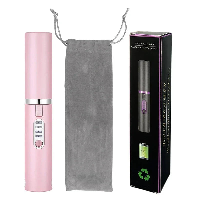 "2-in-1 Wireless USB Hair Straightener & Curler with Diamond Design – Perfect for Travel"