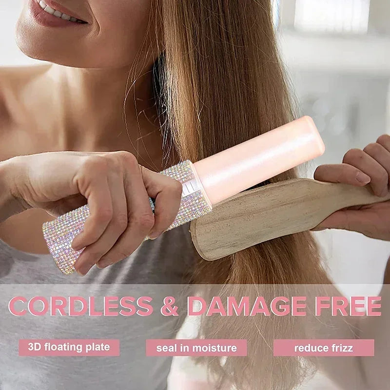 "2-in-1 Wireless USB Hair Straightener & Curler with Diamond Design – Perfect for Travel"