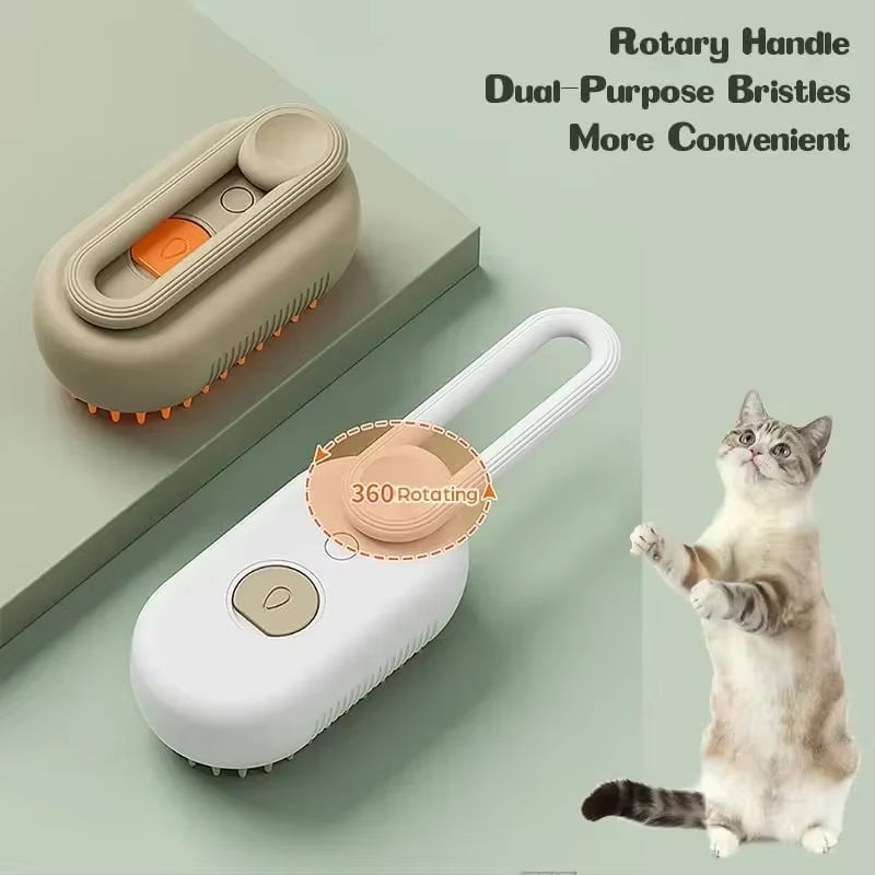 "Electric Pet Grooming Brush – 3-in-1 Steamy Dog & Cat Brush for Tangle Removal & Massage"